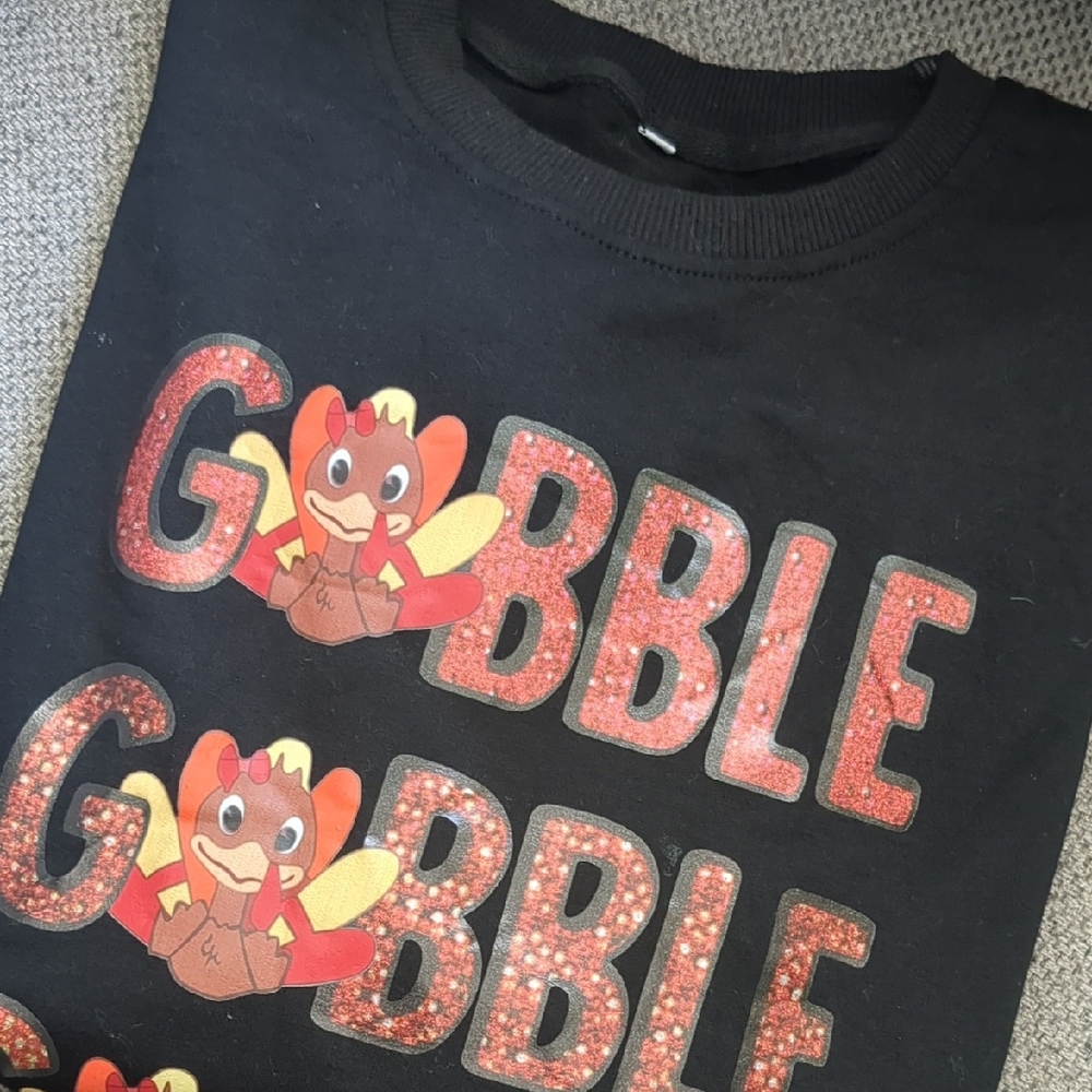 Thanksgiving Black Gobble Gobble Turkey Sweatshirt Sz S